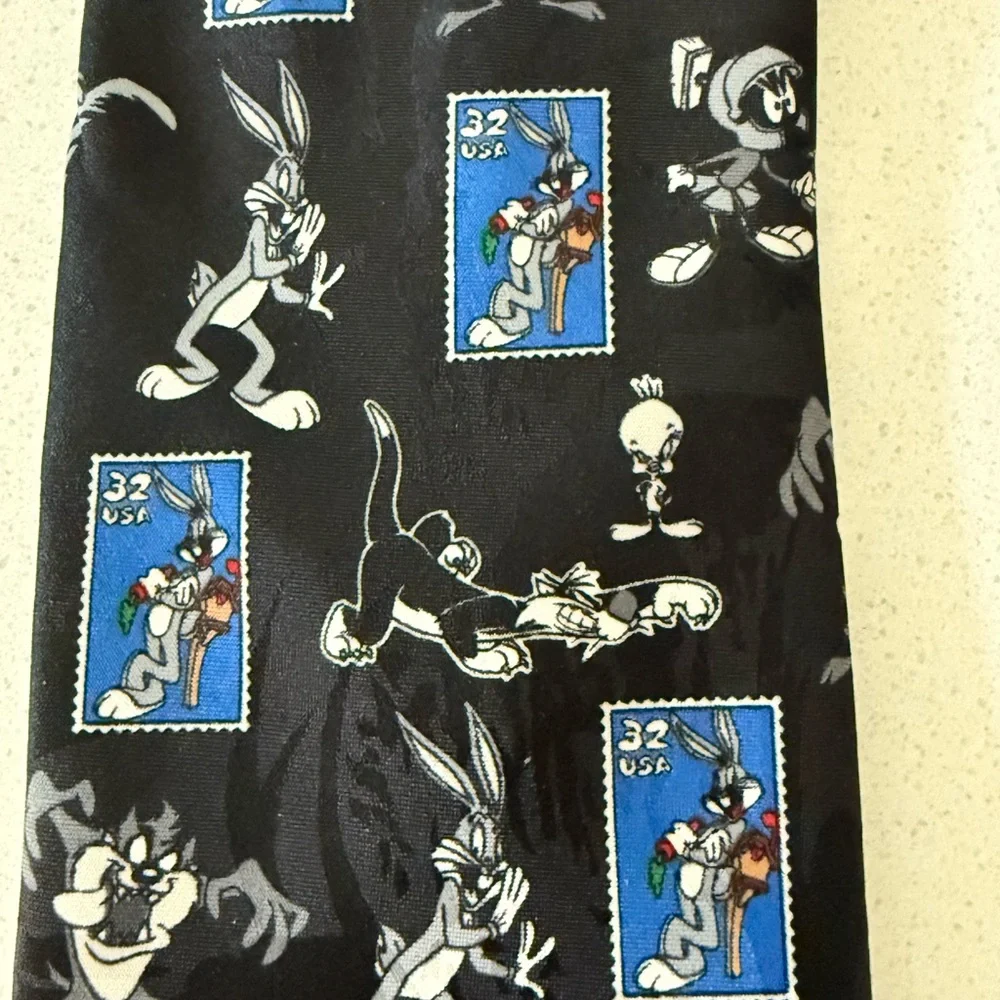 Vtg‎ 1997 Looney Tunes Mens Tie 32 Cent Stamp Collection Bugs Bunny Taz New